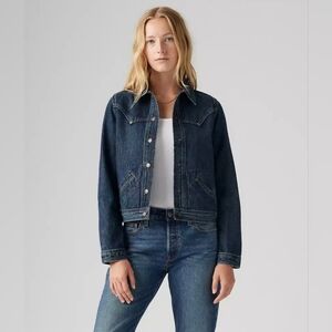 BNWT Levi’s Riveted Western Trucker Jacket Denim XS Dark Indigo Cowboy Workwear